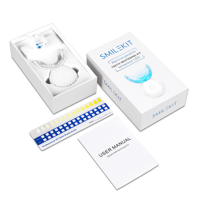 Wireless LED Teeth Whitening Kit with Charging Base & Dental Instrument Set