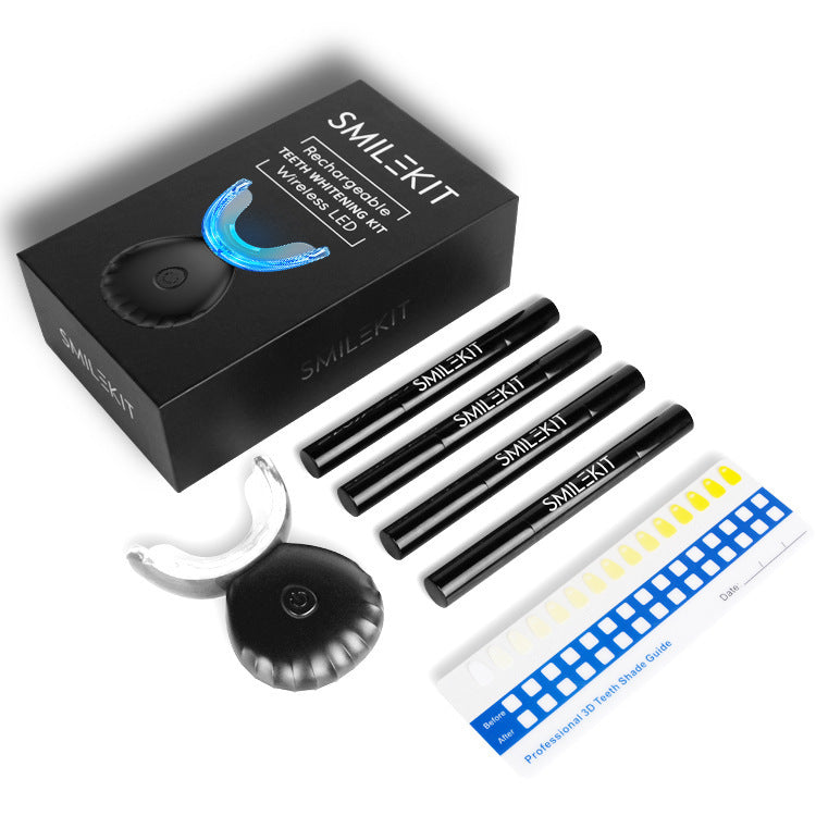Wireless LED Teeth Whitening Kit with Charging Base & Dental Instrument Set